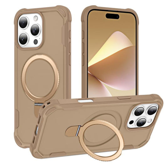 For iPhone 16 Pro Yingcai Gears MagSafe Holder Shockproof Phone Case(Brown) - iPhone 16 Pro Cases by buy2fix | Online Shopping UK | buy2fix