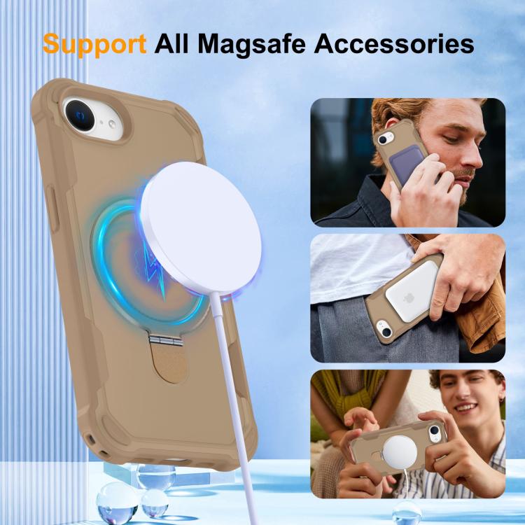 For iPhone 16e Yingcai Gears MagSafe Holder Shockproof Phone Case(Brown) - iPhone 16e Cases by buy2fix | Online Shopping UK | buy2fix