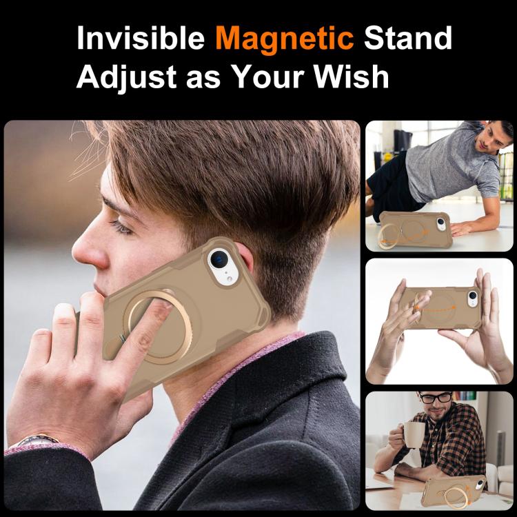 For iPhone 16e Yingcai Gears MagSafe Holder Shockproof Phone Case(Brown) - iPhone 16e Cases by buy2fix | Online Shopping UK | buy2fix