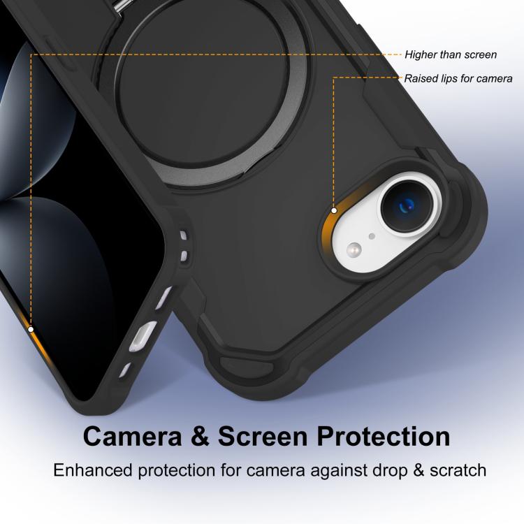 For iPhone 16e Yingcai Gears MagSafe Holder Shockproof Phone Case(Black) - iPhone 16e Cases by buy2fix | Online Shopping UK | buy2fix
