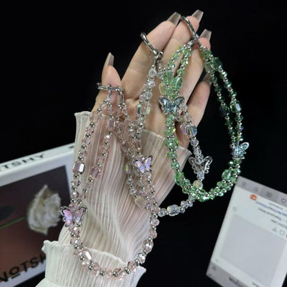 Simple Double Butterfly Phone Chain(White) - Lanyards & Wrist Straps by buy2fix | Online Shopping UK | buy2fix