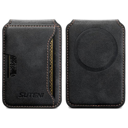 Suteni S3 Cowhide Textured MagSafe Magnetic Card Case(Black) - Adhesive Card Holders by Suteni | Online Shopping UK | buy2fix