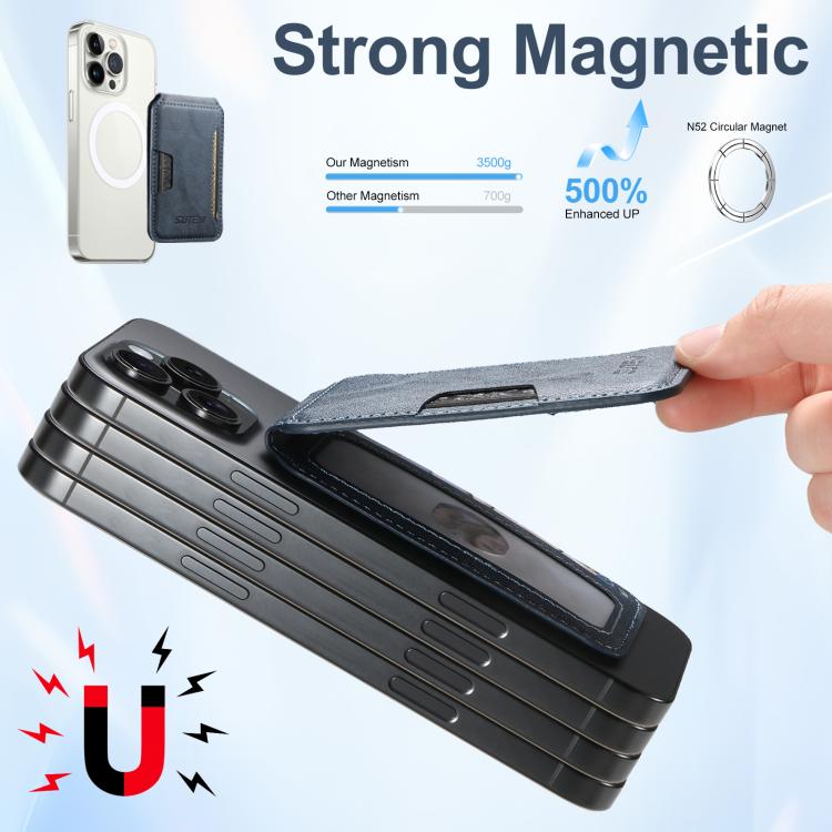 Suteni S3 Cowhide Textured MagSafe Magnetic Card Case(Black) - Adhesive Card Holders by Suteni | Online Shopping UK | buy2fix