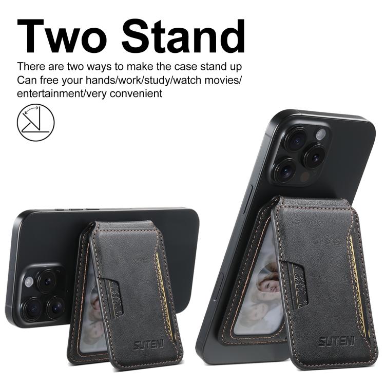 Suteni S3 Cowhide Textured MagSafe Magnetic Card Case(Black) - Adhesive Card Holders by Suteni | Online Shopping UK | buy2fix