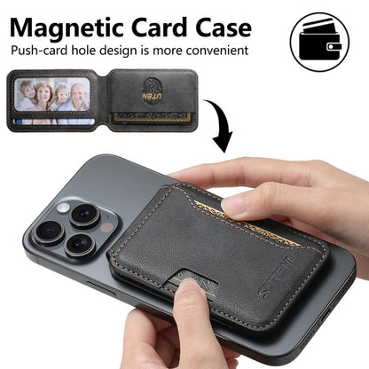 Suteni S3 Cowhide Textured MagSafe Magnetic Card Case(Black) - Adhesive Card Holders by Suteni | Online Shopping UK | buy2fix