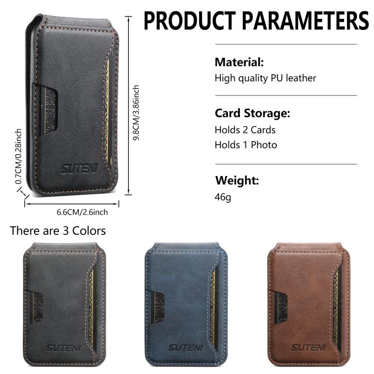 Suteni S3 Cowhide Textured MagSafe Magnetic Card Case(Black) - Adhesive Card Holders by Suteni | Online Shopping UK | buy2fix