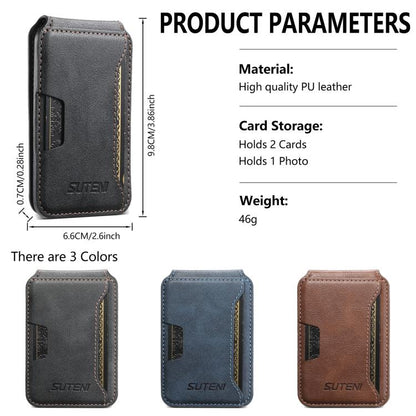 Suteni S3 Cowhide Textured MagSafe Magnetic Card Case(Black) - Adhesive Card Holders by Suteni | Online Shopping UK | buy2fix