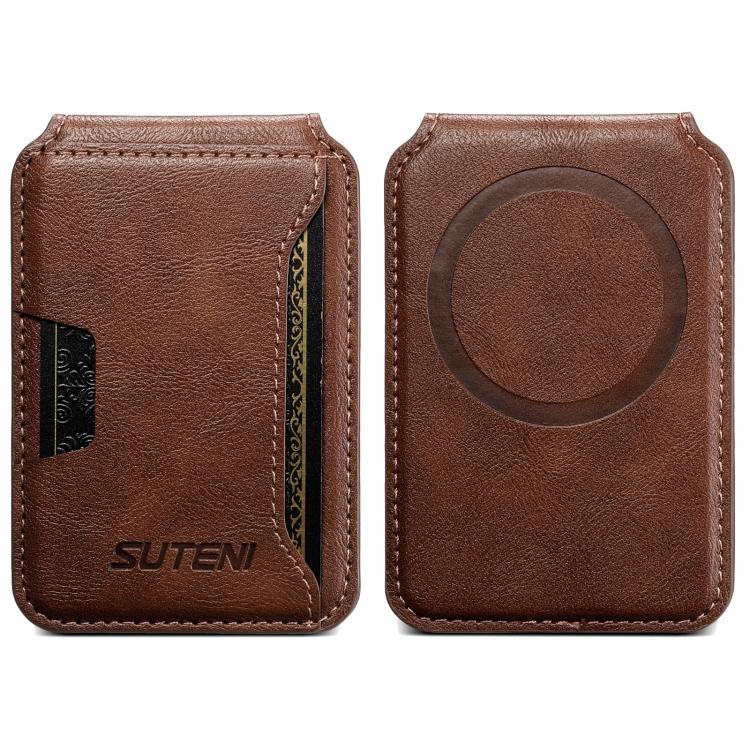 Suteni S3 Cowhide Textured MagSafe Magnetic Card Case(Brown) - Adhesive Card Holders by Suteni | Online Shopping UK | buy2fix