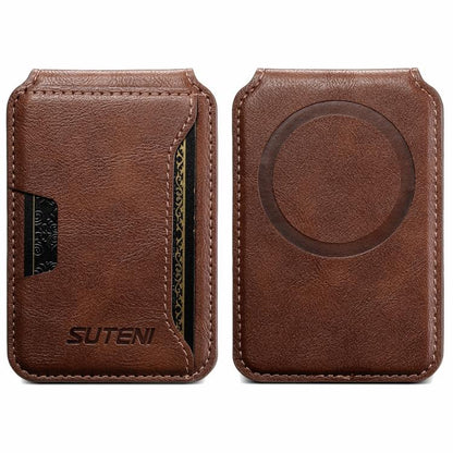 Suteni S3 Cowhide Textured MagSafe Magnetic Card Case(Brown) - Adhesive Card Holders by Suteni | Online Shopping UK | buy2fix