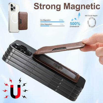 Suteni S3 Cowhide Textured MagSafe Magnetic Card Case(Brown) - Adhesive Card Holders by Suteni | Online Shopping UK | buy2fix
