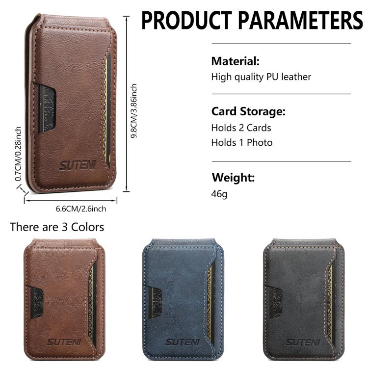 Suteni S3 Cowhide Textured MagSafe Magnetic Card Case(Brown) - Adhesive Card Holders by Suteni | Online Shopping UK | buy2fix