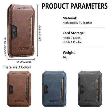 Suteni S3 Cowhide Textured MagSafe Magnetic Card Case(Brown) - Adhesive Card Holders by Suteni | Online Shopping UK | buy2fix