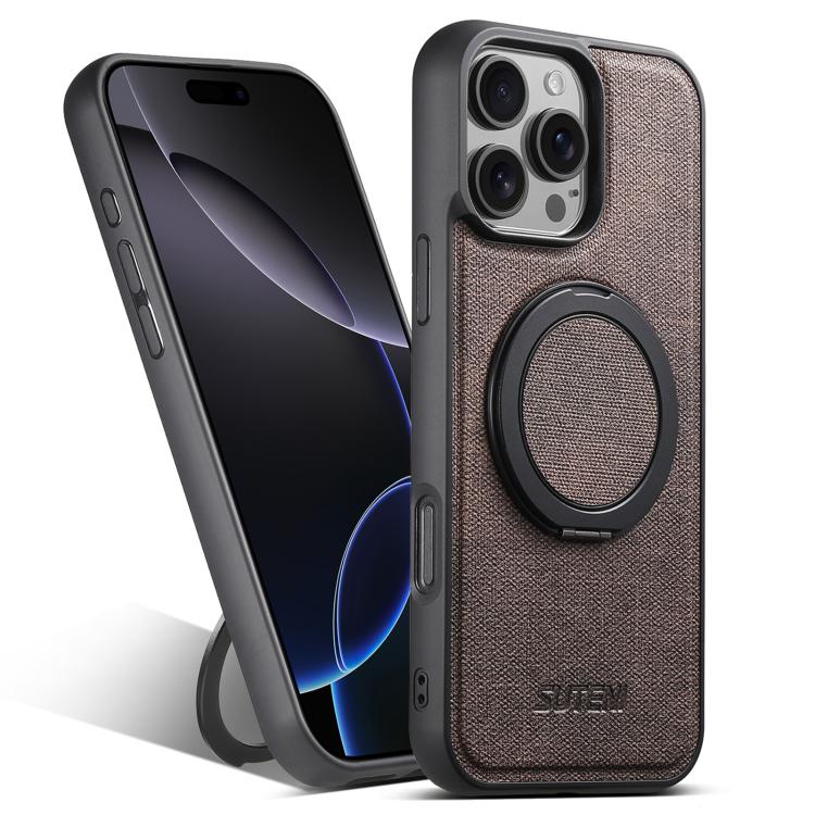 For iPhone 16 Pro Max Suteni G3 360 Rotation Holder MagSafe Denim Leather Back Phone Case(Brown) - iPhone 16 Pro Max Cases by Suteni | Online Shopping UK | buy2fix