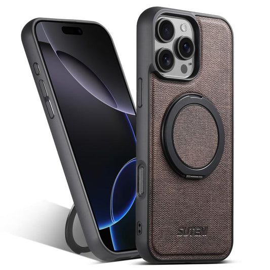 For iPhone 16 Pro Max Suteni G3 360 Rotation Holder MagSafe Denim Leather Back Phone Case(Brown) - iPhone 16 Pro Max Cases by Suteni | Online Shopping UK | buy2fix