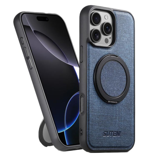 For iPhone 16 Pro Max Suteni G3 360 Rotation Holder MagSafe Denim Leather Back Phone Case(Blue) - iPhone 16 Pro Max Cases by Suteni | Online Shopping UK | buy2fix