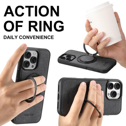 For iPhone 16 Plus Suteni G3 360 Rotation Holder MagSafe Denim Leather Back Phone Case(Black) - iPhone 16 Plus Cases by Suteni | Online Shopping UK | buy2fix