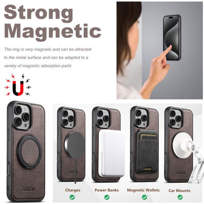 For iPhone 16 Plus Suteni G3 360 Rotation Holder MagSafe Denim Leather Back Phone Case(Brown) - iPhone 16 Plus Cases by Suteni | Online Shopping UK | buy2fix