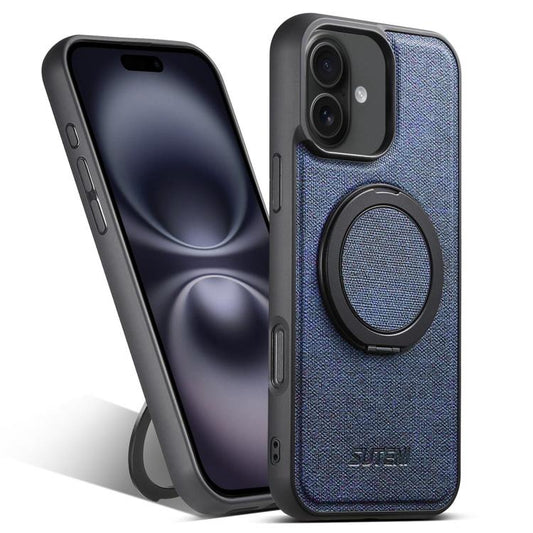 For iPhone 16 Plus Suteni G3 360 Rotation Holder MagSafe Denim Leather Back Phone Case(Blue) - iPhone 16 Plus Cases by Suteni | Online Shopping UK | buy2fix