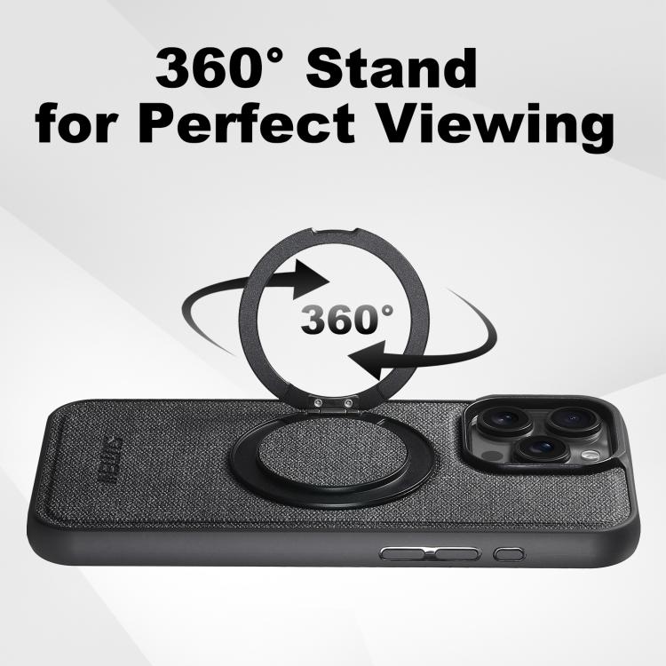 For iPhone 16 Suteni G3 360 Rotation Holder MagSafe Denim Leather Back Phone Case(Black) - iPhone 16 Cases by Suteni | Online Shopping UK | buy2fix