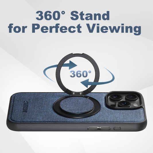 For iPhone 16 Suteni G3 360 Rotation Holder MagSafe Denim Leather Back Phone Case(Blue) - iPhone 16 Cases by Suteni | Online Shopping UK | buy2fix