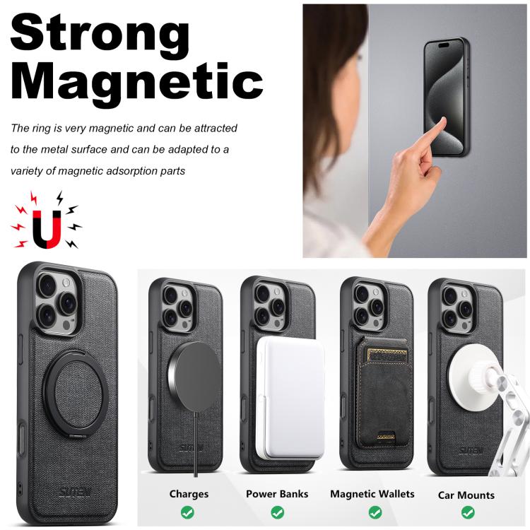For iPhone 15 Pro Max Suteni G3 360 Rotation Holder MagSafe Denim Leather Back Phone Case(Black) - iPhone 15 Pro Max Cases by Suteni | Online Shopping UK | buy2fix
