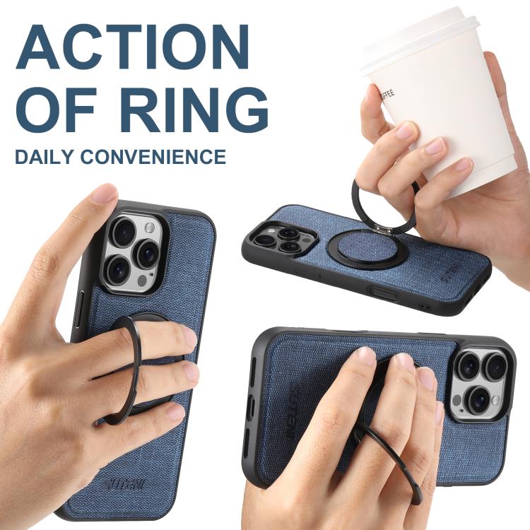 For iPhone 15 Pro Suteni G3 360 Rotation Holder MagSafe Denim Leather Back Phone Case(Blue) - iPhone 15 Pro Cases by Suteni | Online Shopping UK | buy2fix