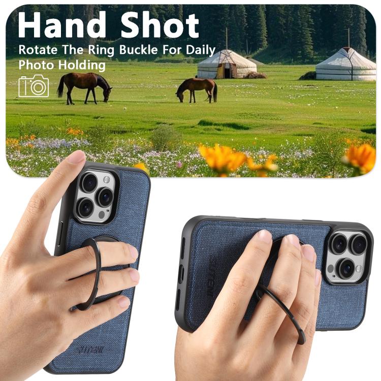 For iPhone 15 Pro Suteni G3 360 Rotation Holder MagSafe Denim Leather Back Phone Case(Blue) - iPhone 15 Pro Cases by Suteni | Online Shopping UK | buy2fix