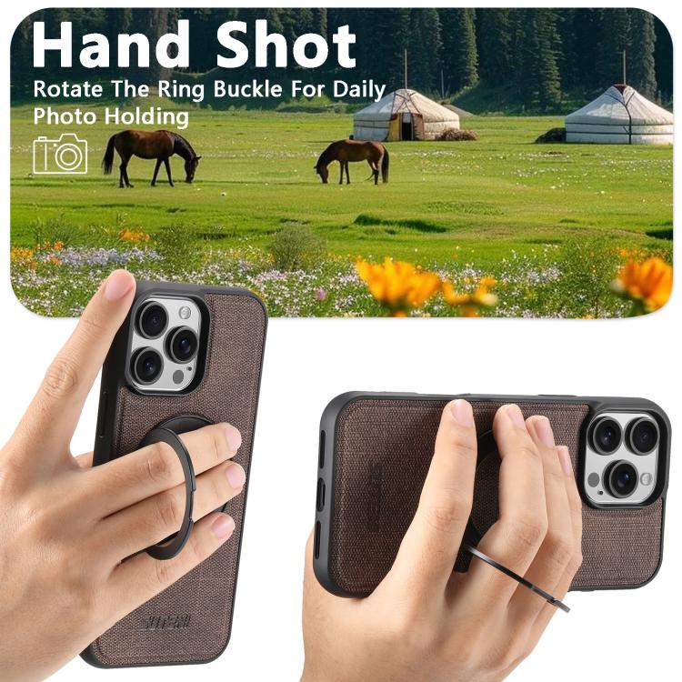 For iPhone 15 Plus Suteni G3 360 Rotation Holder MagSafe Denim Leather Back Phone Case(Brown) - iPhone 15 Plus Cases by Suteni | Online Shopping UK | buy2fix