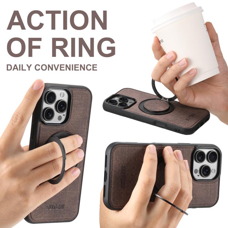 For iPhone 15 Suteni G3 360 Rotation Holder MagSafe Denim Leather Back Phone Case(Brown) - iPhone 15 Cases by Suteni | Online Shopping UK | buy2fix