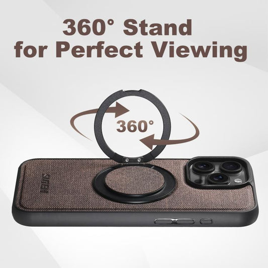For iPhone 14 Plus Suteni G3 360 Rotation Holder MagSafe Denim Leather Back Phone Case(Brown) - iPhone 14 Plus Cases by Suteni | Online Shopping UK | buy2fix