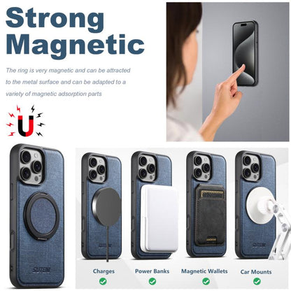 For iPhone 14 Pro Max Suteni G3 360 Rotation Holder MagSafe Denim Leather Back Phone Case(Blue) - iPhone 14 Pro Max Cases by Suteni | Online Shopping UK | buy2fix