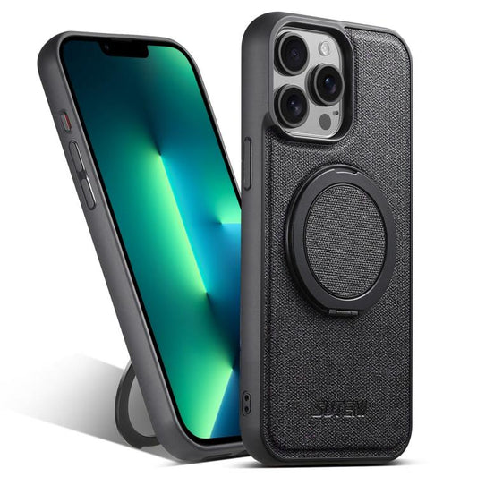 For iPhone 13 Pro Max Suteni G3 360 Rotation Holder MagSafe Denim Leather Back Phone Case(Black) - iPhone 13 Pro Max Cases by Suteni | Online Shopping UK | buy2fix