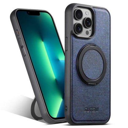 For iPhone 13 Pro Max Suteni G3 360 Rotation Holder MagSafe Denim Leather Back Phone Case(Blue) - iPhone 13 Pro Max Cases by Suteni | Online Shopping UK | buy2fix
