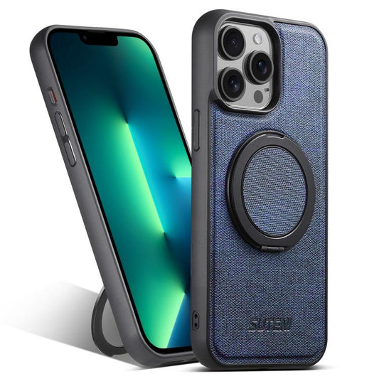 For iPhone 13 Pro Max Suteni G3 360 Rotation Holder MagSafe Denim Leather Back Phone Case(Blue) - iPhone 13 Pro Max Cases by Suteni | Online Shopping UK | buy2fix