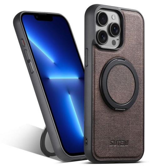 For iPhone 13 Pro Suteni G3 360 Rotation Holder MagSafe Denim Leather Back Phone Case(Brown) - iPhone 13 Pro Cases by Suteni | Online Shopping UK | buy2fix