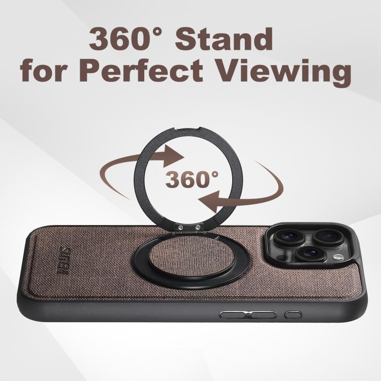 For iPhone 12 Suteni G3 360 Rotation Holder MagSafe Denim Leather Back Phone Case(Brown) - iPhone 12 / 12 Pro Cases by Suteni | Online Shopping UK | buy2fix