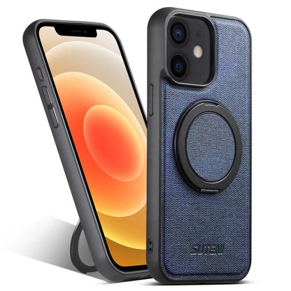 For iPhone 12 Suteni G3 360 Rotation Holder MagSafe Denim Leather Back Phone Case(Blue) - iPhone 12 / 12 Pro Cases by Suteni | Online Shopping UK | buy2fix