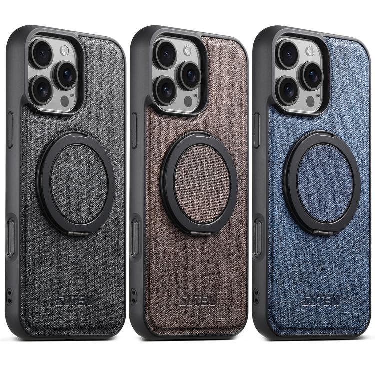 For iPhone 13 Pro Suteni G3 360 Rotation Holder MagSafe Denim Leather Back Phone Case(Black) - iPhone 13 Pro Cases by Suteni | Online Shopping UK | buy2fix