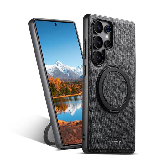 For Samsung Galaxy S25 Ultra 5G Suteni G3 Oil Wax 360 Rotation Holder MagSafe Back Phone Case(Black) - Galaxy S25 Ultra 5G Cases by Suteni | Online Shopping UK | buy2fix