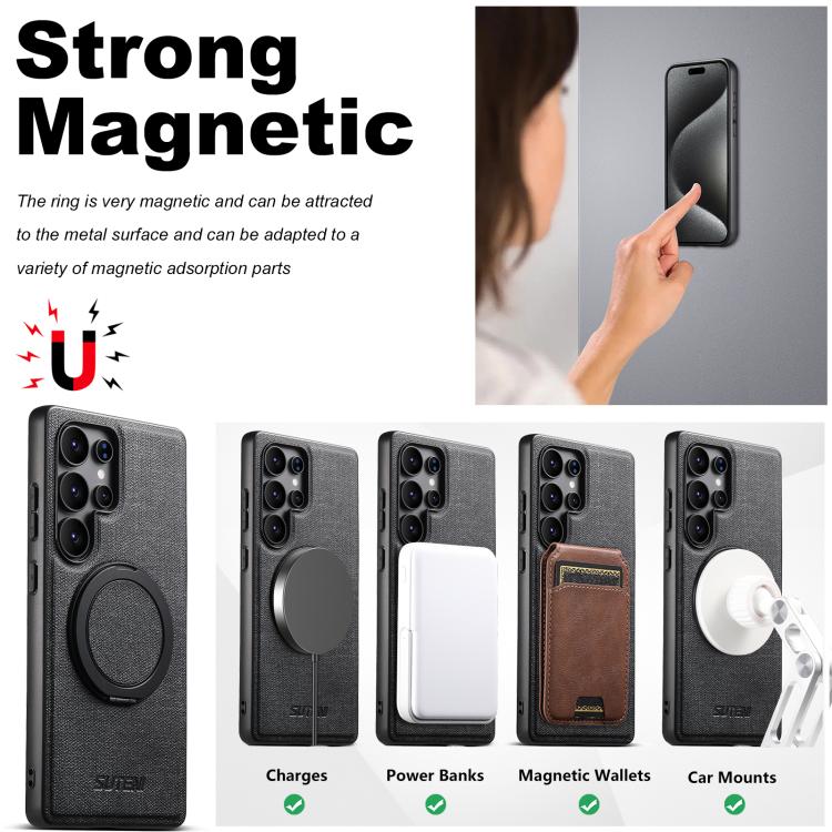 For Samsung Galaxy S25 Ultra 5G Suteni G3 Oil Wax 360 Rotation Holder MagSafe Back Phone Case(Black) - Galaxy S25 Ultra 5G Cases by Suteni | Online Shopping UK | buy2fix