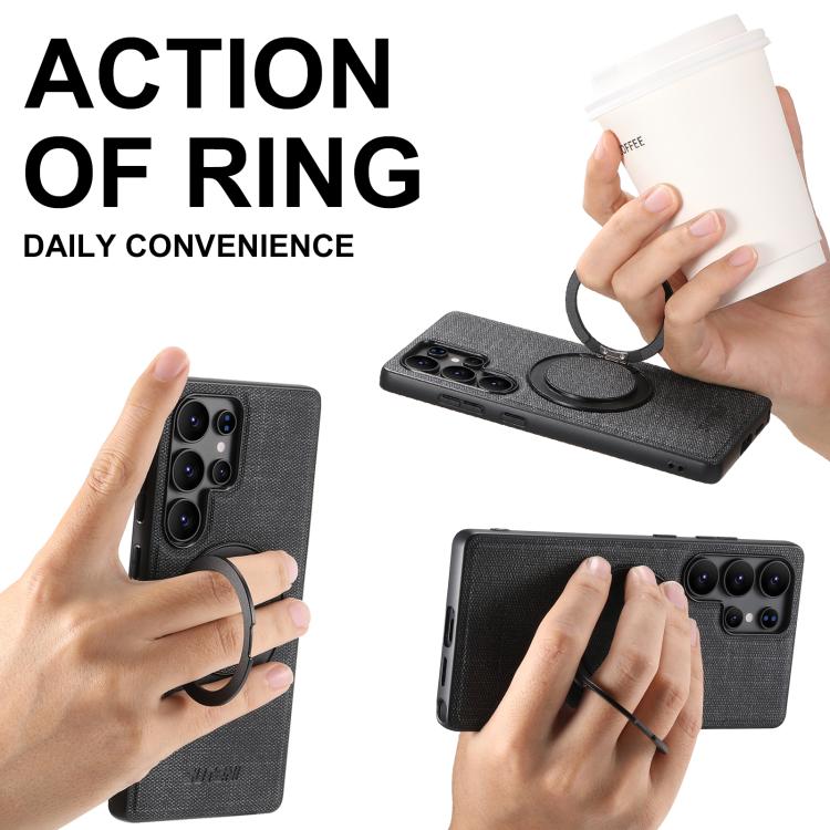 For Samsung Galaxy S24 Ultra 5G Suteni G3 Oil Wax 360 Rotation Holder MagSafe Back Phone Case(Black) - Galaxy S24 Ultra 5G Cases by Suteni | Online Shopping UK | buy2fix