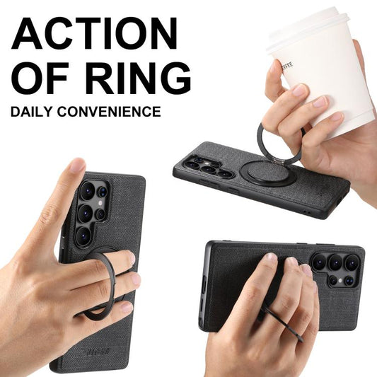 For Samsung Galaxy S24 Ultra 5G Suteni G3 Oil Wax 360 Rotation Holder MagSafe Back Phone Case(Black) - Galaxy S24 Ultra 5G Cases by Suteni | Online Shopping UK | buy2fix