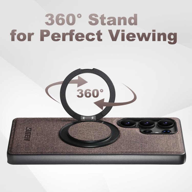 For Samsung Galaxy S24 Ultra 5G Suteni G3 Oil Wax 360 Rotation Holder MagSafe Back Phone Case(Brown) - Galaxy S24 Ultra 5G Cases by Suteni | Online Shopping UK | buy2fix