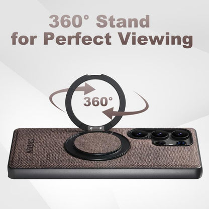 For Samsung Galaxy S24 Ultra 5G Suteni G3 Oil Wax 360 Rotation Holder MagSafe Back Phone Case(Brown) - Galaxy S24 Ultra 5G Cases by Suteni | Online Shopping UK | buy2fix