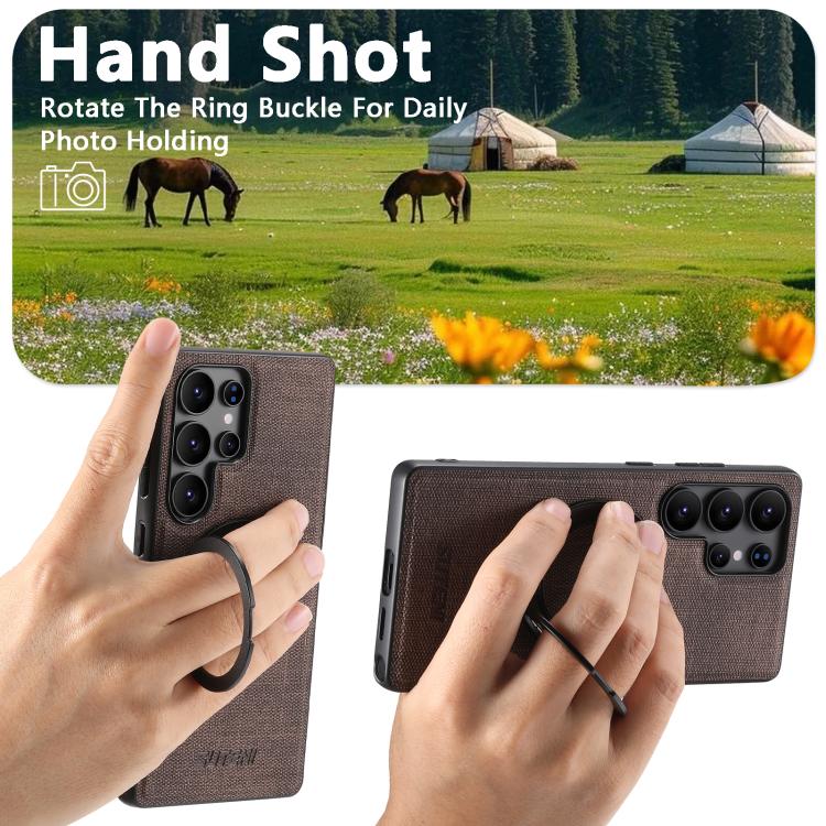 For Samsung Galaxy S24 Ultra 5G Suteni G3 Oil Wax 360 Rotation Holder MagSafe Back Phone Case(Brown) - Galaxy S24 Ultra 5G Cases by Suteni | Online Shopping UK | buy2fix