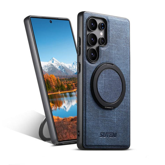 For Samsung Galaxy S24 Ultra 5G Suteni G3 Oil Wax 360 Rotation Holder MagSafe Back Phone Case(Blue) - Galaxy S24 Ultra 5G Cases by Suteni | Online Shopping UK | buy2fix