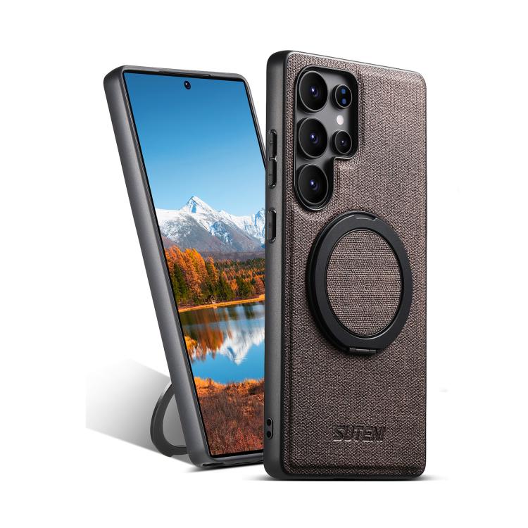 For Samsung Galaxy S23 Ultra 5G Suteni G3 Oil Wax 360 Rotation Holder MagSafe Back Phone Case(Brown) - Galaxy S23 Ultra 5G Cases by Suteni | Online Shopping UK | buy2fix