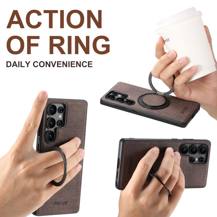 For Samsung Galaxy S22 Ultra 5G Suteni G3 Oil Wax 360 Rotation Holder MagSafe Back Phone Case(Brown) - Galaxy S22 Ultra 5G Cases by Suteni | Online Shopping UK | buy2fix