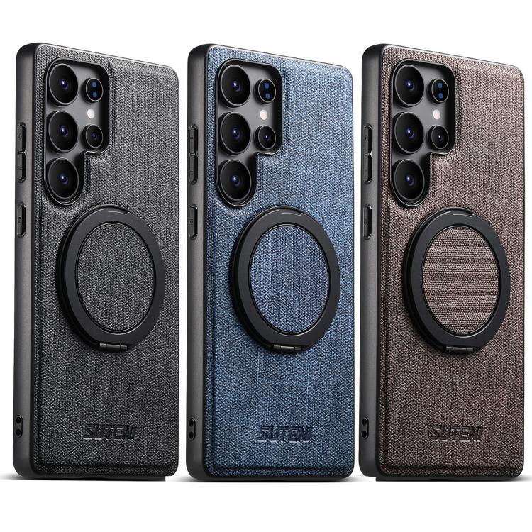 For Samsung Galaxy S23 Ultra 5G Suteni G3 Oil Wax 360 Rotation Holder MagSafe Back Phone Case(Black) - Galaxy S23 Ultra 5G Cases by Suteni | Online Shopping UK | buy2fix