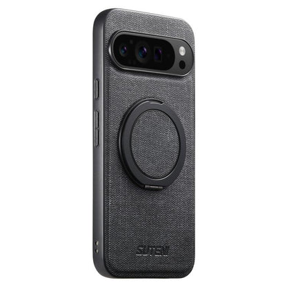 For Google Pixel 10 Suteni G3 360 Rotation Holder MagSafe Denim Leather Back Phone Case(Black) - Google Cases by Suteni | Online Shopping UK | buy2fix